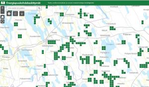 Skärmdump av karttjänsten med energivedskoncentrationer