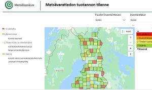 Skärmdump av karttjänsten Produktionen av skogsdata. 