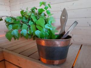 En färsk bastukvast i stävan på bastulaven.