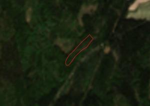 Geografiskt informationsmaterial visar om det till exempel finns särskilt viktiga livsmiljöer i närheten av en avverkning. På en satellitbild från 2018 har ett stup och ett skogsbestånd vid stupets nedre del avgränsats med röd linje. De utgör en särskilt viktig livsmiljö som avses i 10 § i skogslagen och här får man inte utföra avverkningar som kraftigt förändrar skogen. Till vänster om det område som avgränsats med rött finns det obehandlad skog. 