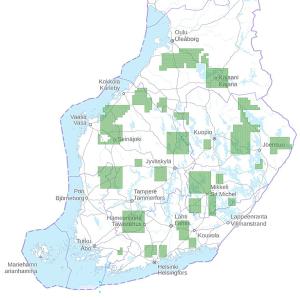 Kuolleiden puiden suunnitellut havainnointialueet kesällä 2026.  