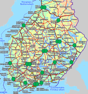 Tinttimetsä-hankkeen Tinttitaival-tapahtumien paikkakunnat Suomen kartalla.
