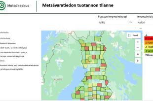 Kuvakaappaus metsävaratiedon tuotannon tilanne -karttapalvelusta.  