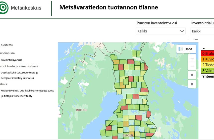 Skärmdump av karttjänsten Produktionen av skogsdata. 